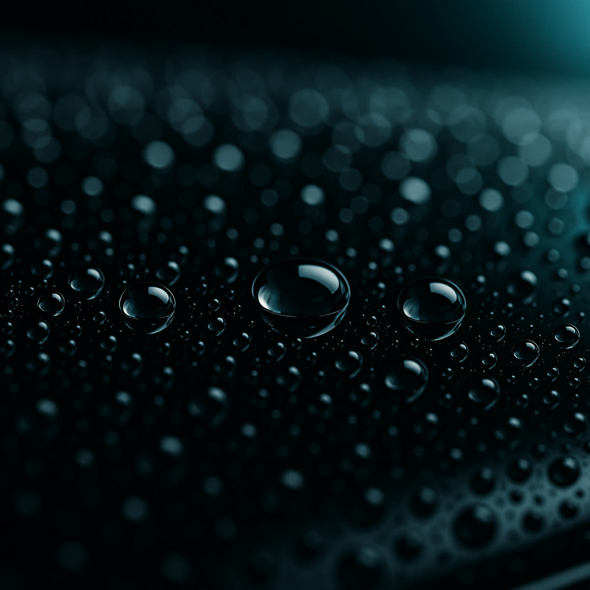Water beading on a ceramic-coated black hood